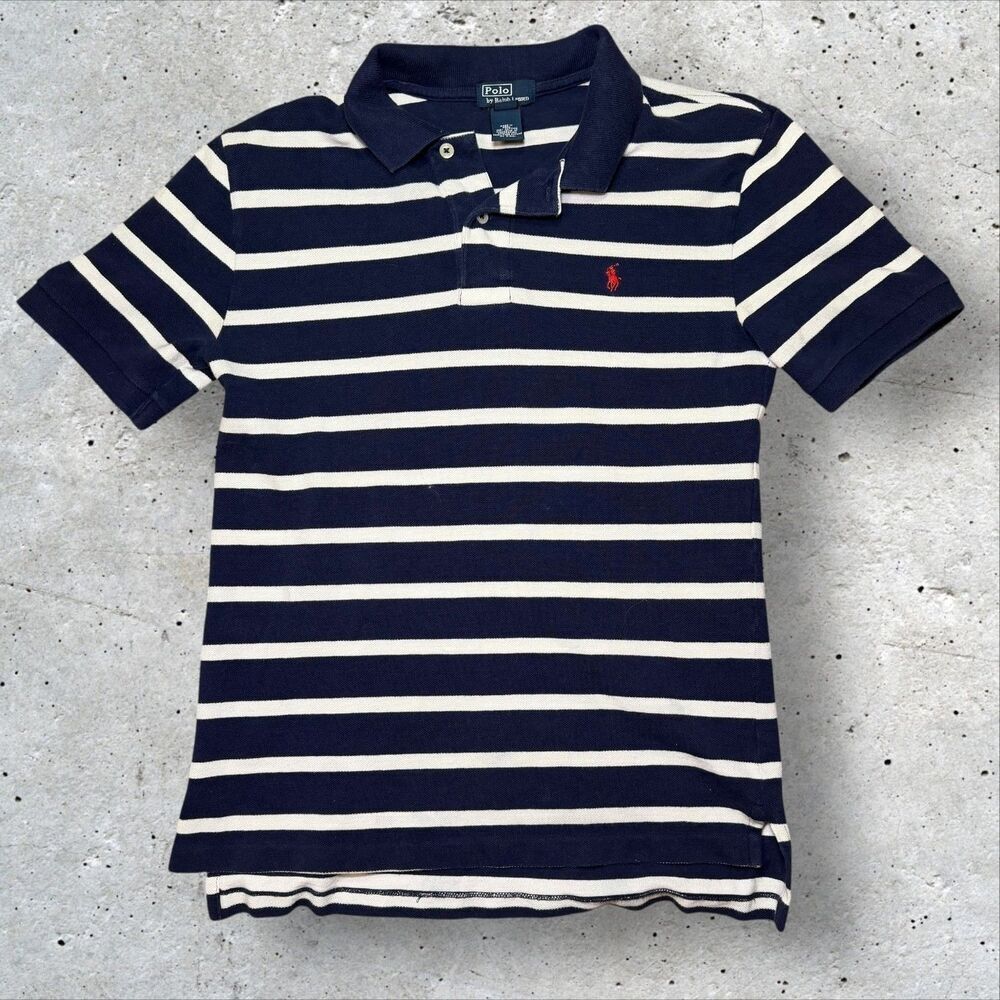 Polo Ralph Lauren Striped Polo Shirt Navy White Boy's Large Casual Preppy
